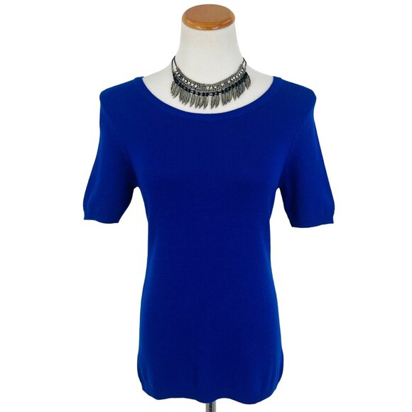 GAP Cobalt Blue Knit Short Sleeve Sweater Top • Preppy Classic Minimalist Mod S - Picture 2 of 15